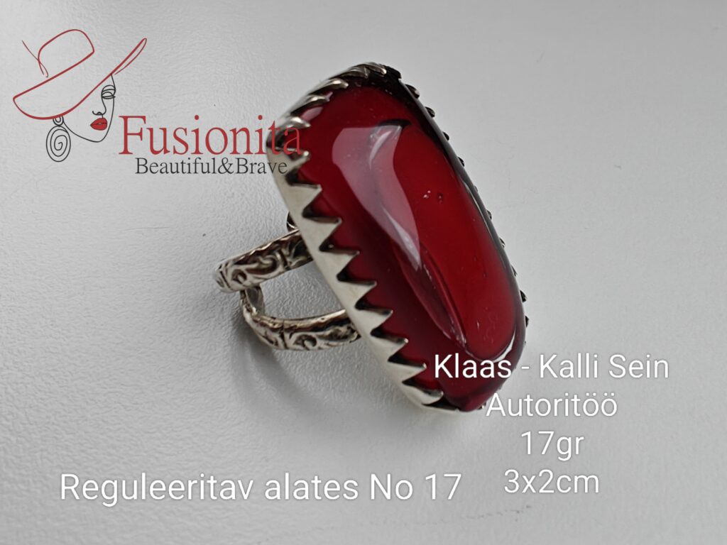 Tumepunase ristkülikukujulise klaasiga sõrmus