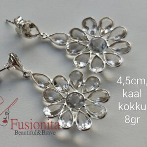 Hõbekõrvarõngad mäekristallist lilledega