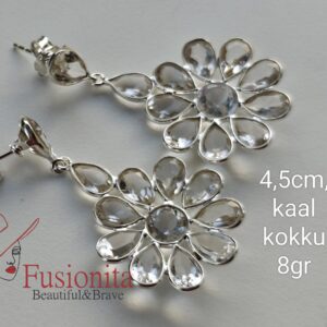 Hõbekõrvarõngad mäekristallist lilledega