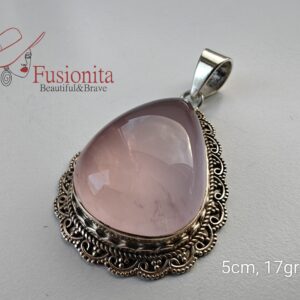 Roosa kvartsiga kulon filigraanse äärisega