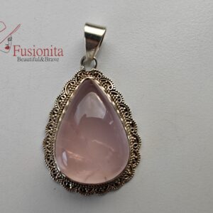 Roosa kvartsiga kulon filigraanse äärisega